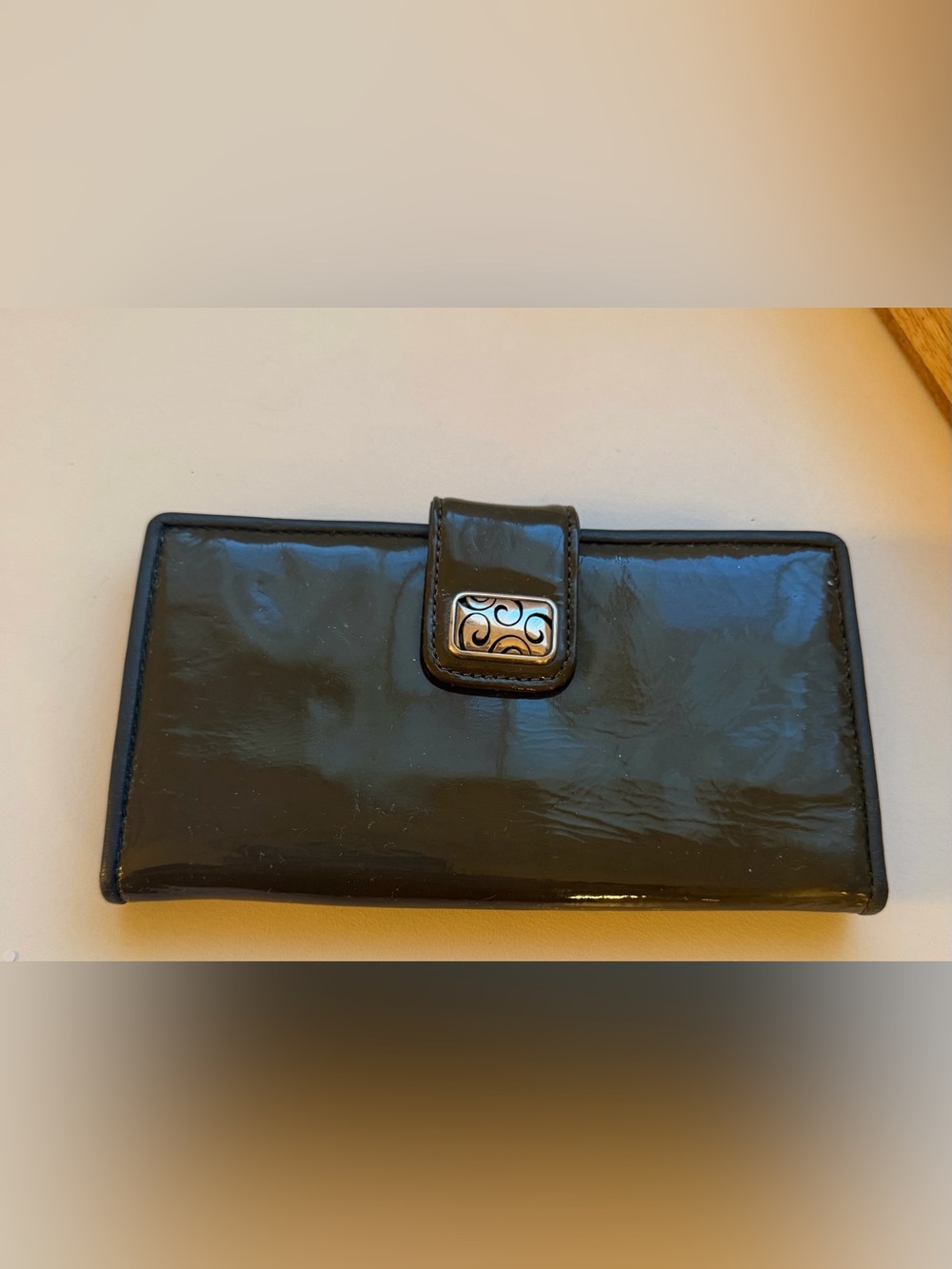 Brighton Hunter Green Patent Leather Clutch with Decorative Silver Accent